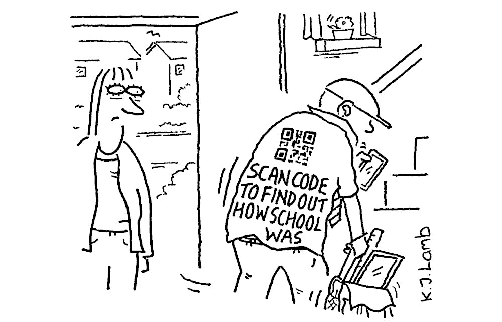 K J lamb - Scan code to find out how school was - 12 April 2025